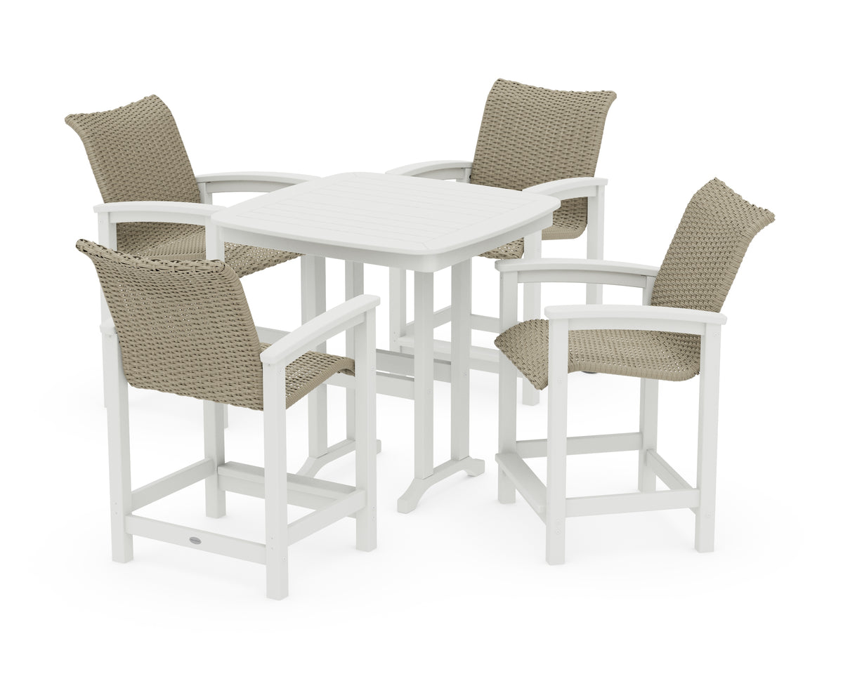 POLYWOOD Coastal Woven 5-Piece Counter Set in Vintage White / Dune Grass