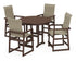 POLYWOOD EDGE Woven Highback 5-Piece Round Farmhouse Counter Set in Mahogany / Dune Grass