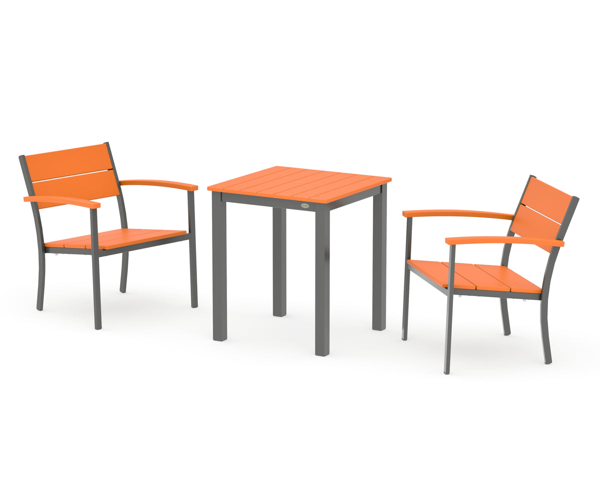 POLYWOOD Main Street 3-Piece Square Dining Set in Charcoal / Tangerine