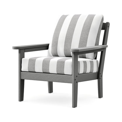 POLYWOOD Cottage Deep Seating Chair in Slate Grey / Cabana Stripe Grey Mist