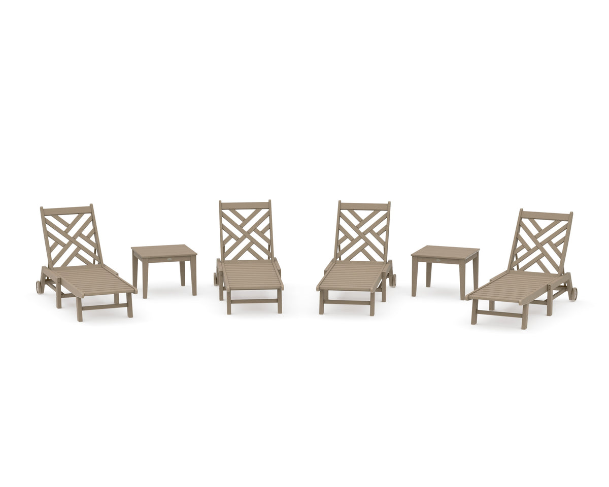 POLYWOOD Chippendale 6-Piece Chaise Set with Wheels in Vintage Sahara