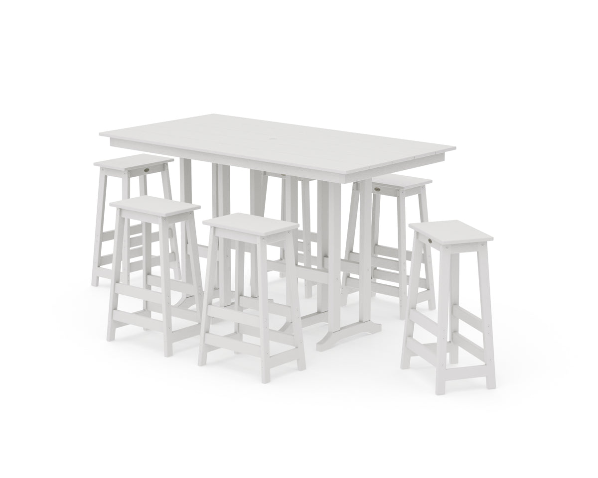 POLYWOOD Modern Studio Bar Stool 7-Piece Set in Vintage White