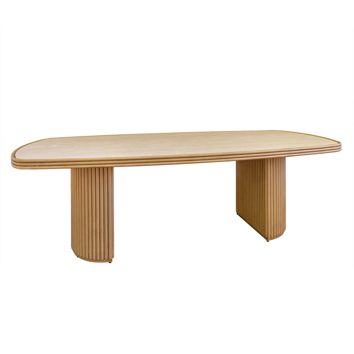 Lloyd Flanders Riviera 94.5" Rectangular Dining Table with Travertine Top, lifestyle photo 1