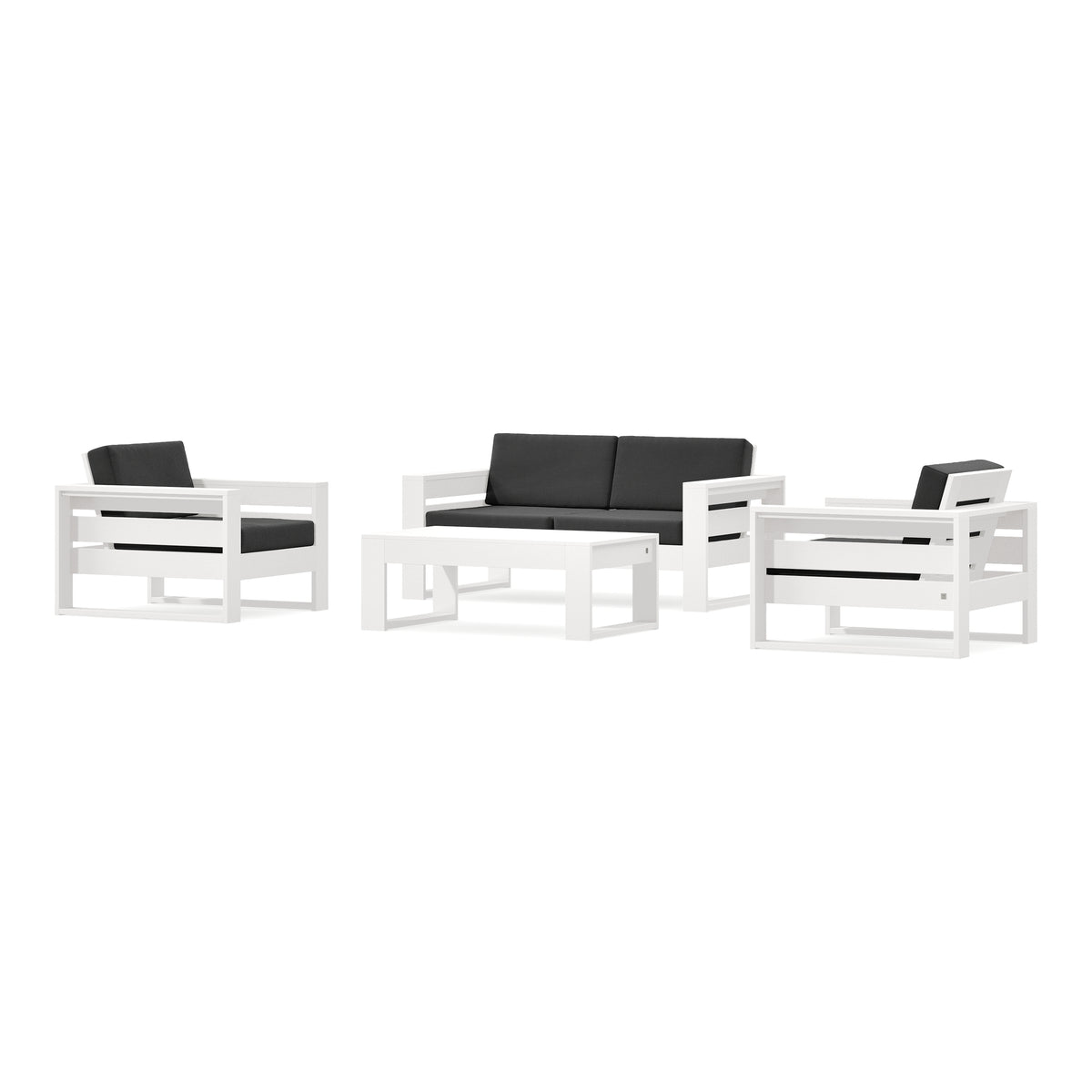 POLYWOOD PW Designer Series Latitude 4-Piece Lounge Loveseat Set in Vintage White / Spectrum Carbon