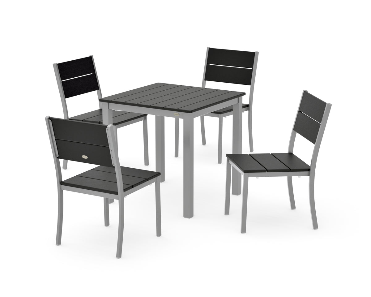 POLYWOOD Main Street 5-Piece Square Dining Set- Small in Silver / Black