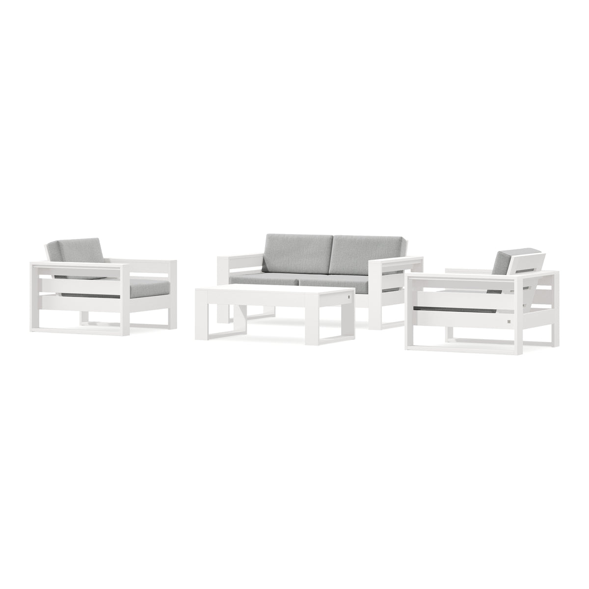 POLYWOOD PW Designer Series Latitude 4-Piece Lounge Loveseat Set in Vintage White / Granite