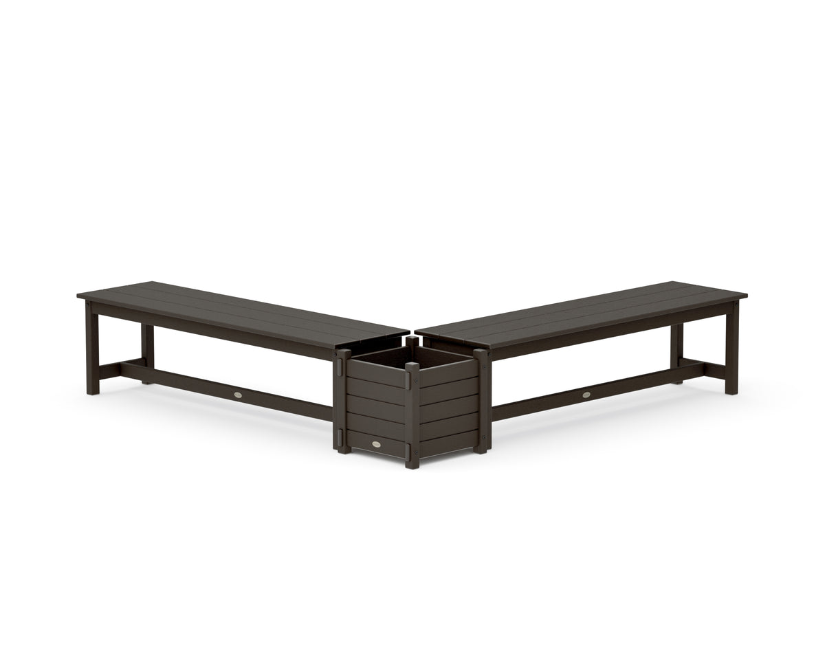 POLYWOOD 60" Nautical L-Shaped Planter Bench Set in Vintage Coffee