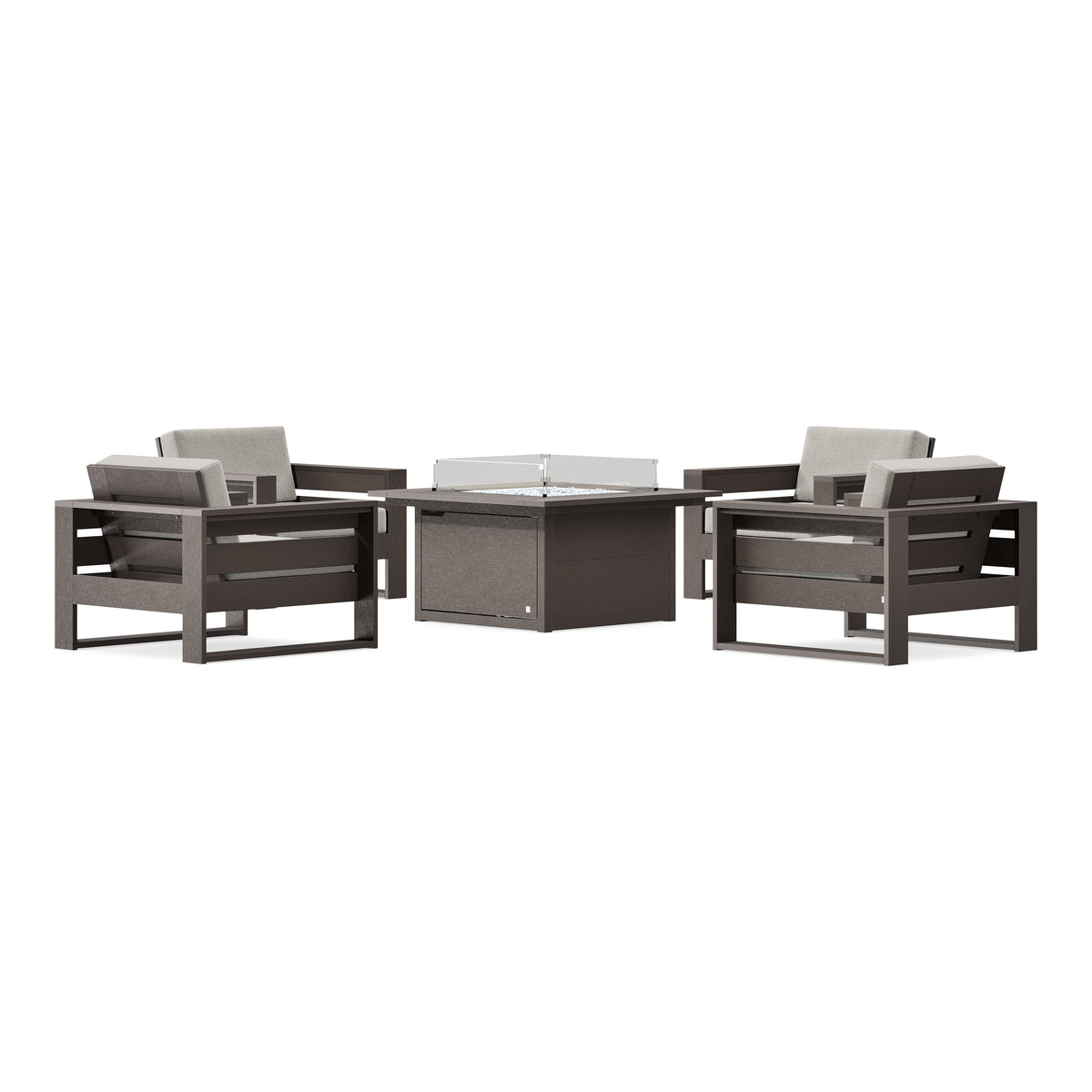 POLYWOOD PW Designer Series Latitude 5-Piece Lounge Fire Table Set in Vintage Coffee / Weathered Tweed