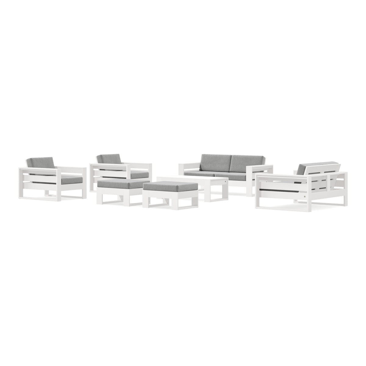 POLYWOOD PW Designer Series Latitude 7-Piece Lounge Loveseat Set in Vintage White / Grey Mist
