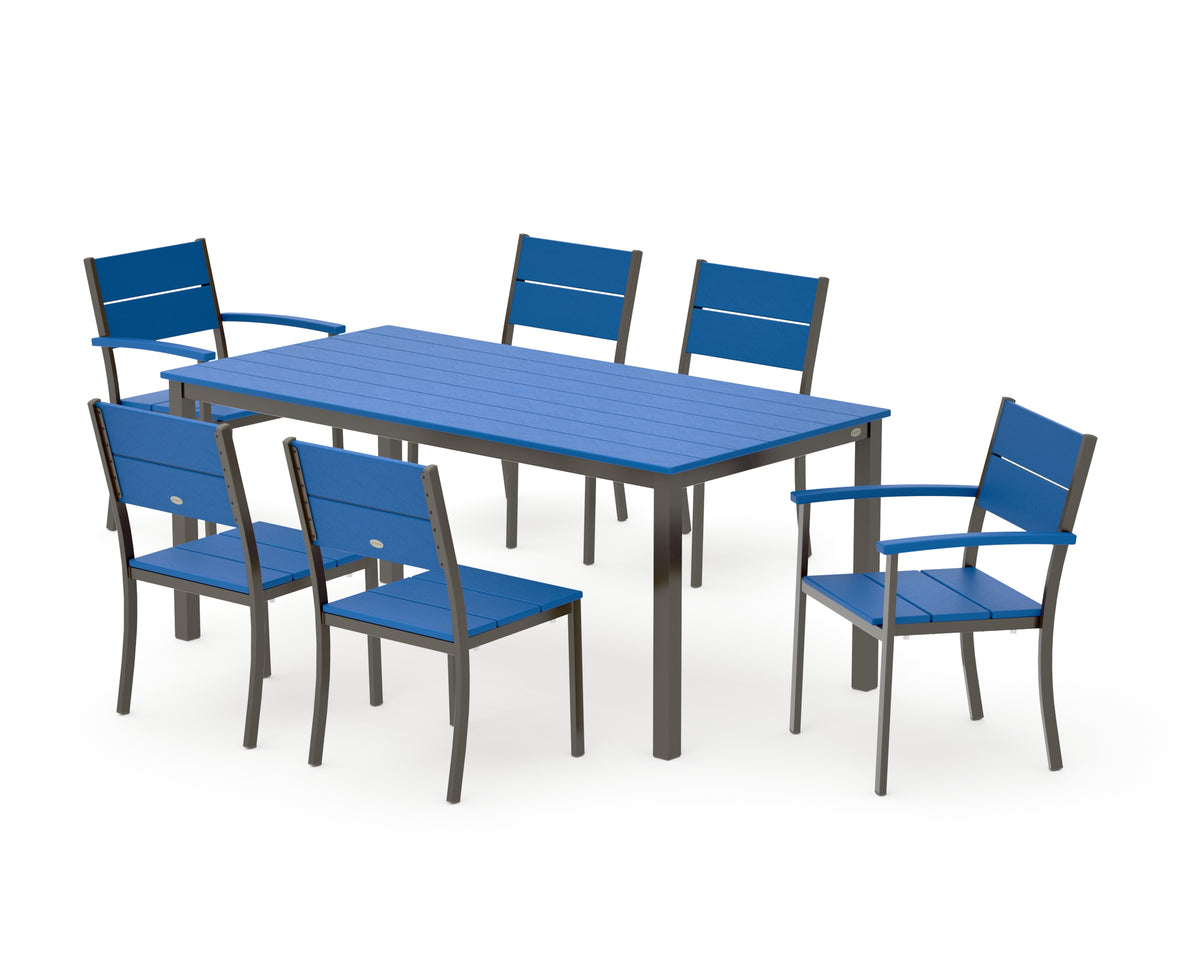 POLYWOOD Main Street 7-Piece Dining Set with Main Street 36" x 72" Dining Table in Bronze / Pacific Blue