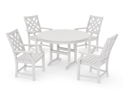 POLYWOOD Wovendale 5-Piece Round Farmhouse Dining Set in Vintage White