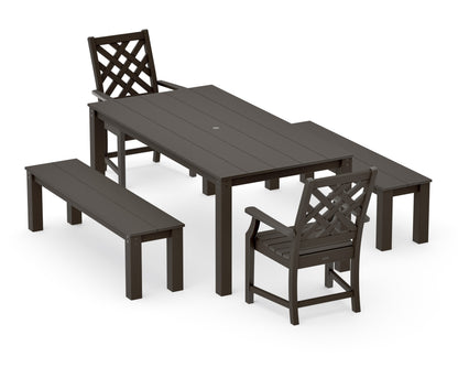 POLYWOOD Wovendale 5-Piece Parsons Dining Set with Benches in Vintage Coffee