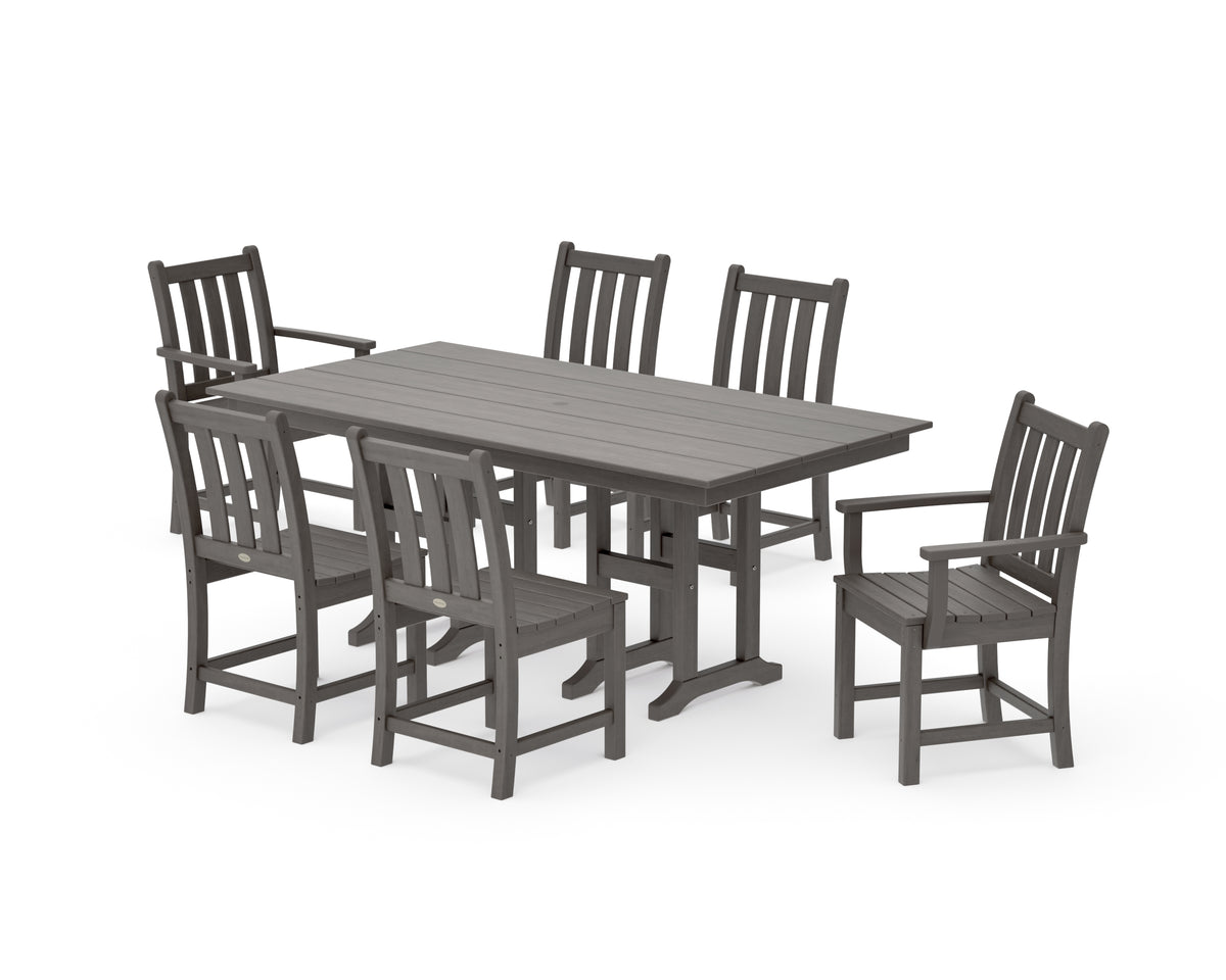 POLYWOOD Traditional Garden 7-Piece Farmhouse Dining Set in Driftwood