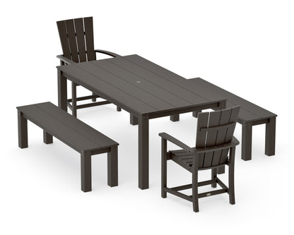 POLYWOOD Quattro 5-Piece Parsons Dining Set with Benches in Vintage Coffee