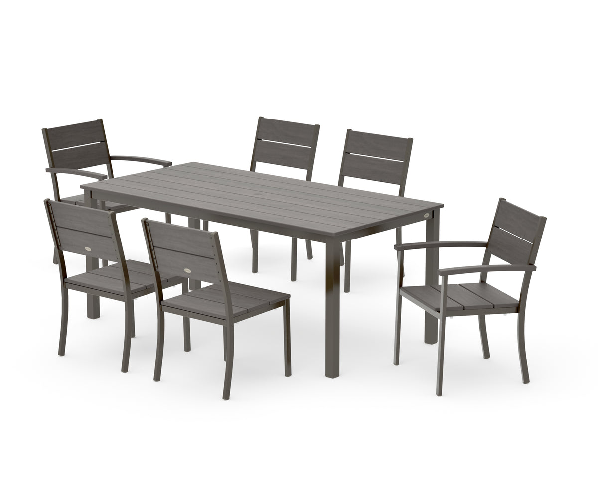 POLYWOOD Main Street 7-Piece Dining Set with Main Street 36" x 72" Dining Table in Bronze / Driftwood