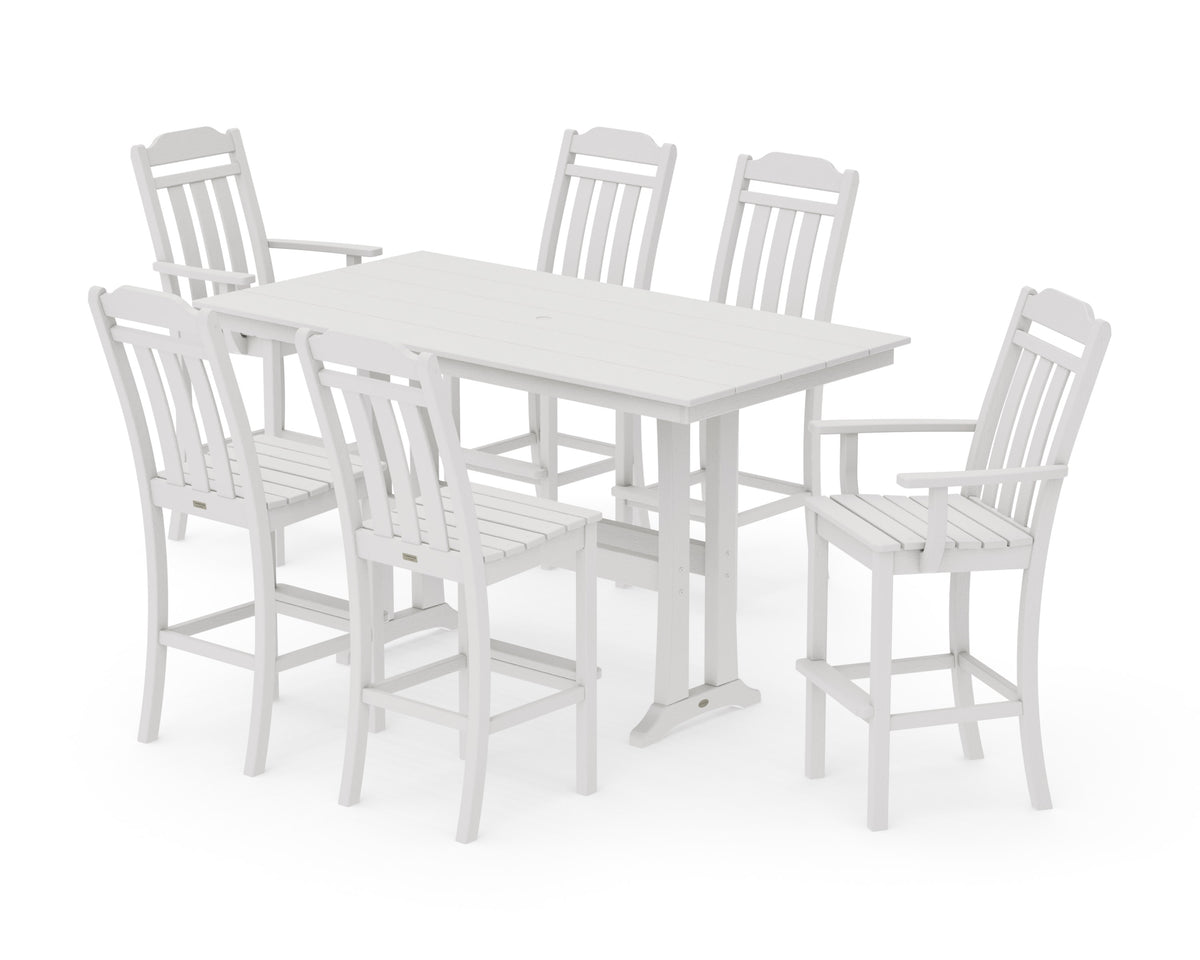 POLYWOOD Cottage 7-Piece Farmhouse Bar Set with Trestle Legs in Vintage White
