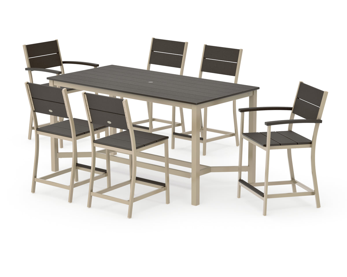 POLYWOOD Main Street 7-Piece Counter Set in Sand / Vintage Coffee