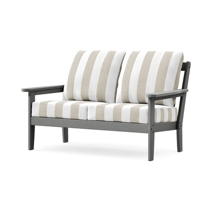 POLYWOOD Cottage Deep Seating Loveseat in Slate Grey / Cabana Stripe Dune Burlap