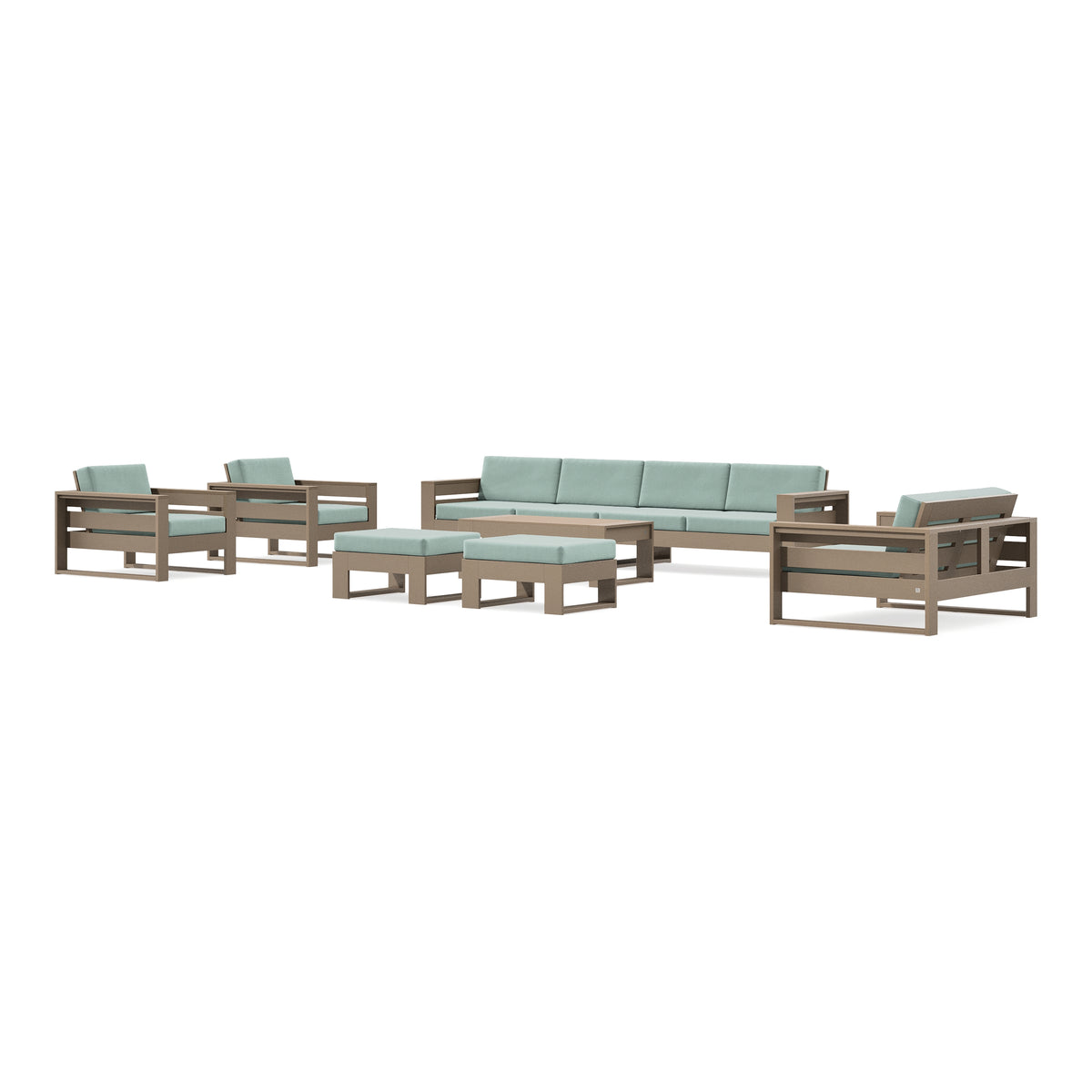 POLYWOOD PW Designer Series Latitude 8-Piece Lounge Sofa Set in Vintage Sahara / Spa