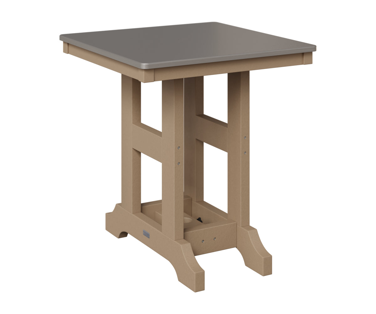 Berlin Gardens Garden Classic 28" Square Table in Weatherwood, Hammered Stainless top