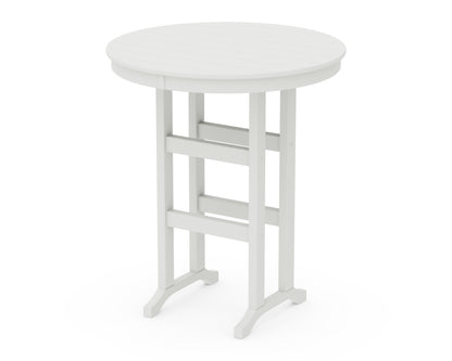 POLYWOOD 36" Round Farmhouse Bar Table in Vintage White