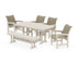 POLYWOOD Coastal Woven 6-Piece Farmhouse Dining Set with Bench with Nautical 37" x 72" Dining Table in Sand / Dune Grass