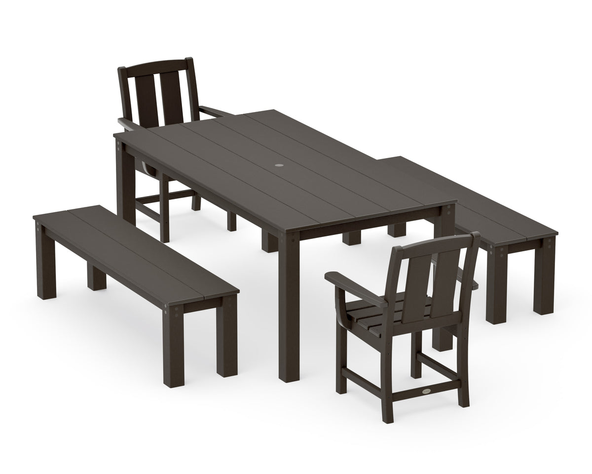 POLYWOOD Mission 5-Piece Parsons Dining Set with Benches in Vintage Coffee
