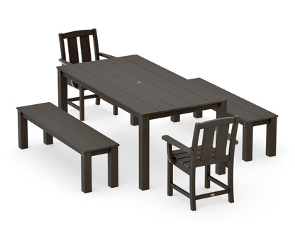 POLYWOOD Mission 5-Piece Parsons Dining Set with Benches in Vintage Coffee