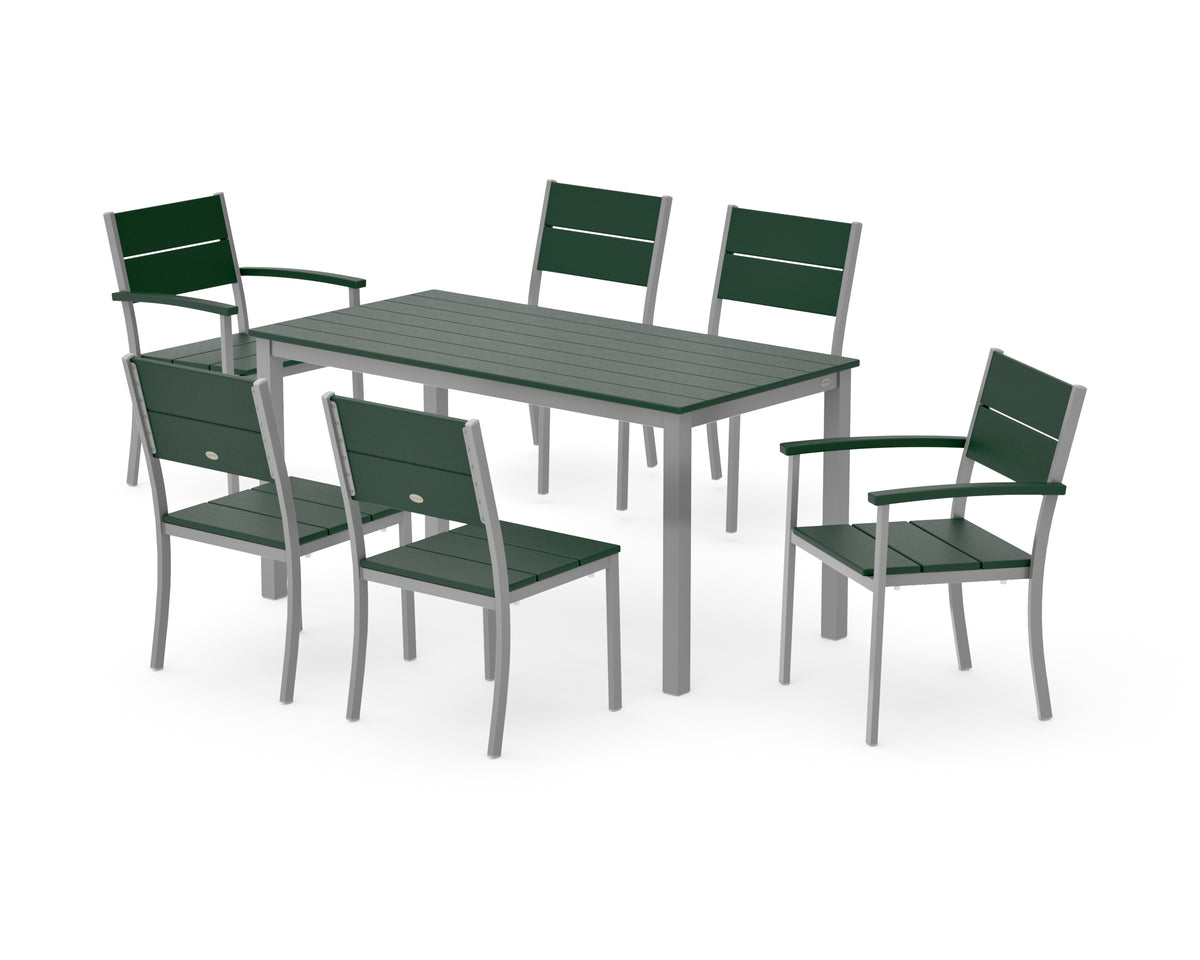 POLYWOOD Main Street 7-Piece Dining Set with Main Street 30 x 60 Dining Table in Silver / Green