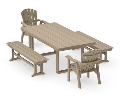 POLYWOOD Seashell 5-Piece Dining Set with Benches - 40" x 78" Table in Vintage Sahara
