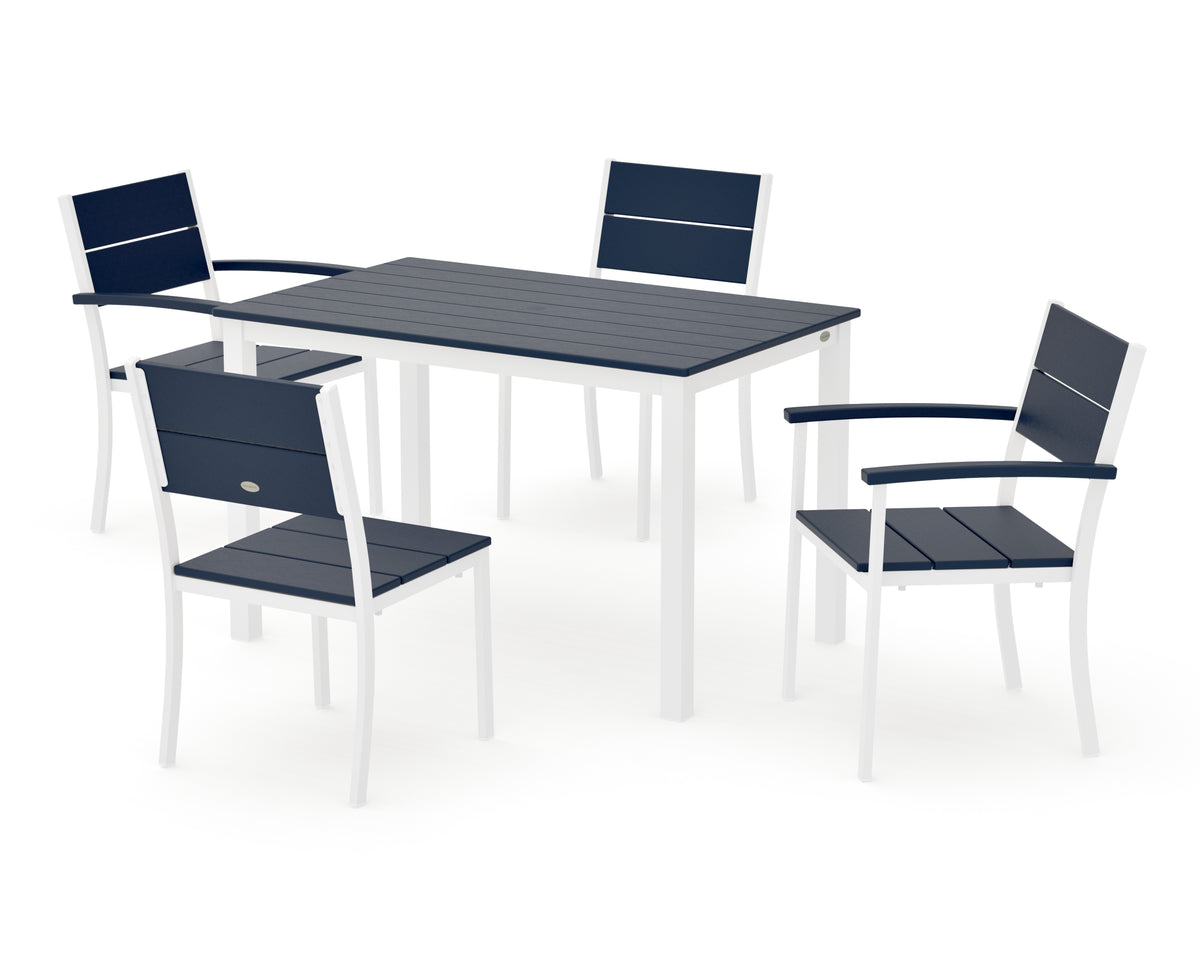 POLYWOOD Main Street 5-Piece Dining Set with Main Street 30 x 48 Dining Table in White / Navy