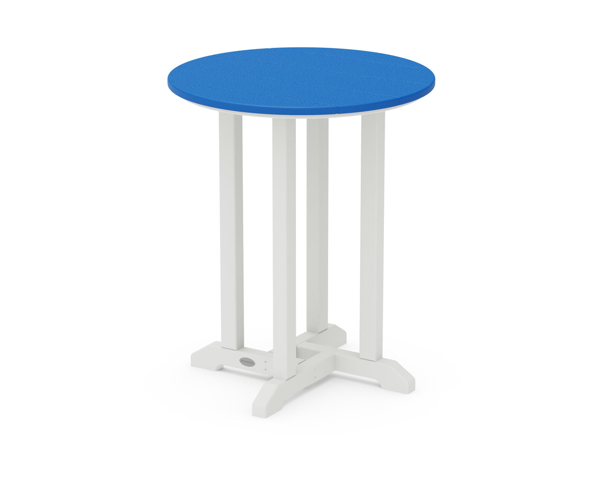 POLYWOOD Contempo 24" Round Dining Table in White / Pacific Blue
