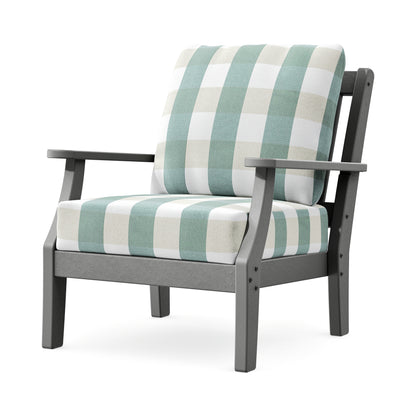 POLYWOOD Chinoiserie Deep Seating Chair in Slate Grey / Buffalo Plaid Glacier Spa