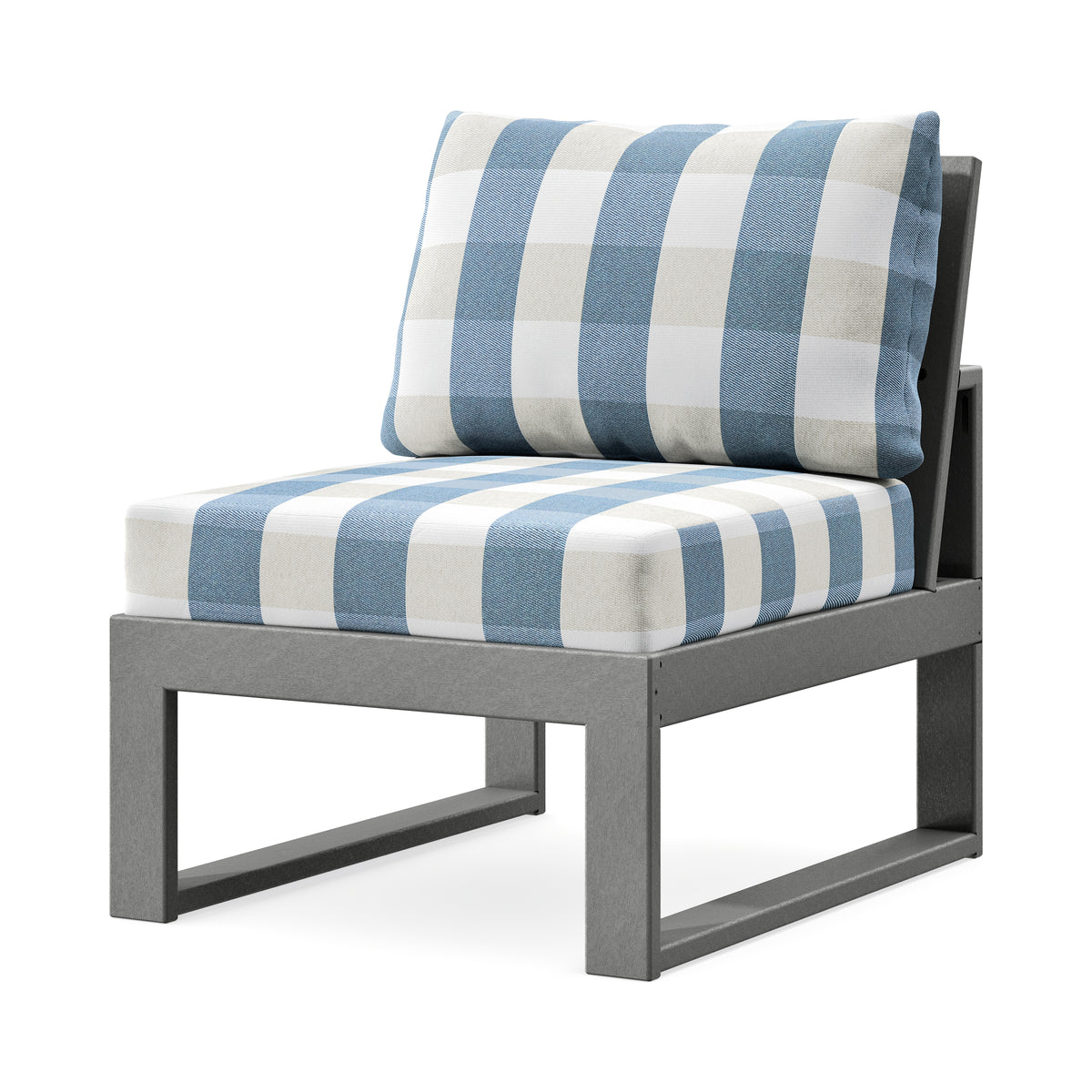 POLYWOOD Modular Armless Chair in Slate Grey / Buffalo Plaid Sky Blue
