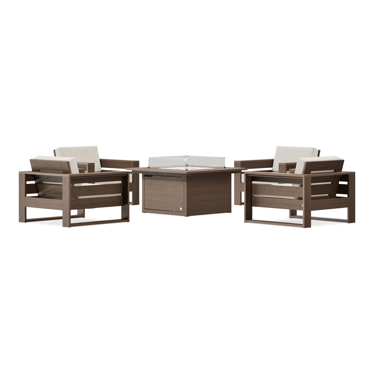 POLYWOOD PW Designer Series Latitude 5-Piece Lounge Fire Table Set in Kona / Dune Burlap