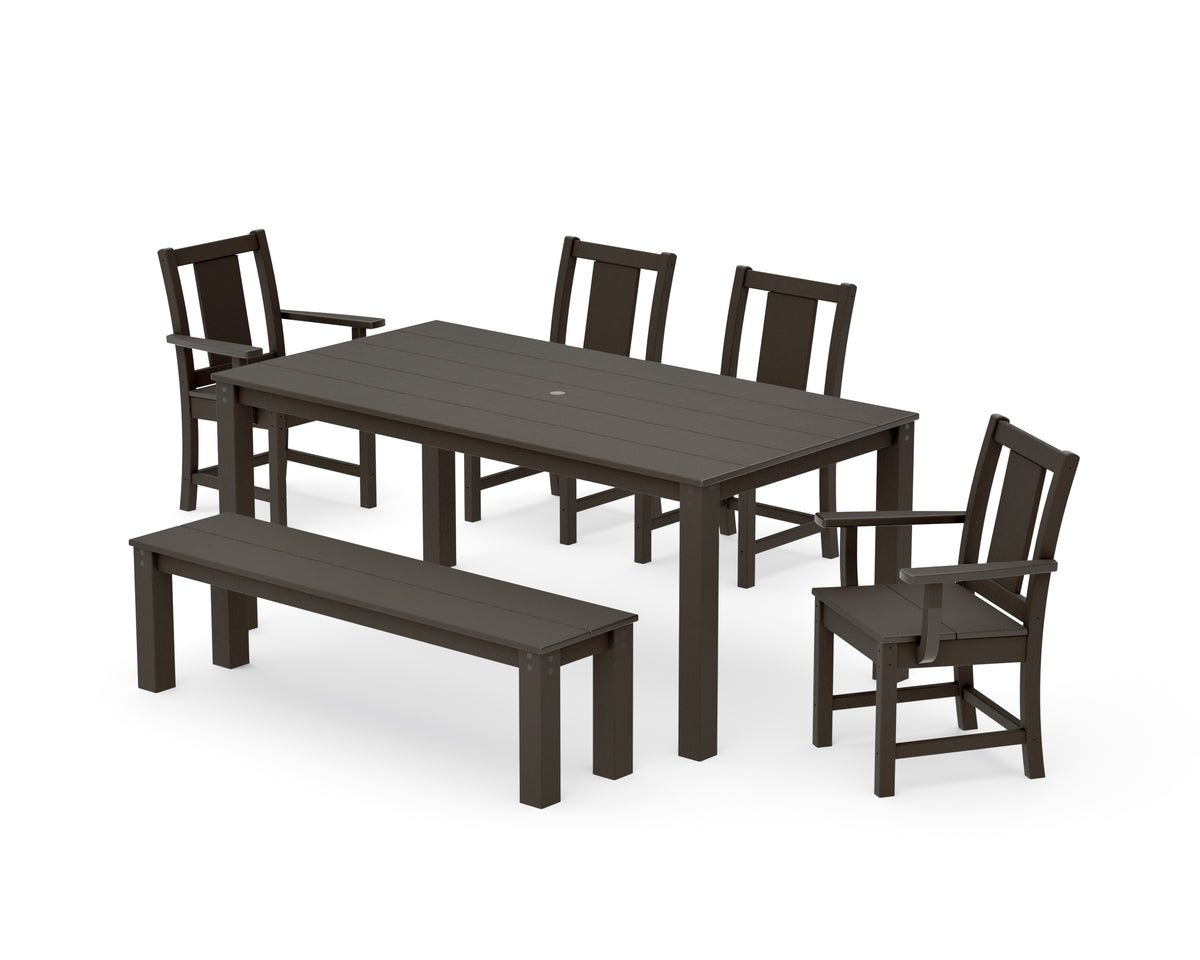 POLYWOOD Prairie 6-Piece Parsons Dining Set with Bench with Prairie Dining Side Chair in Vintage Coffee