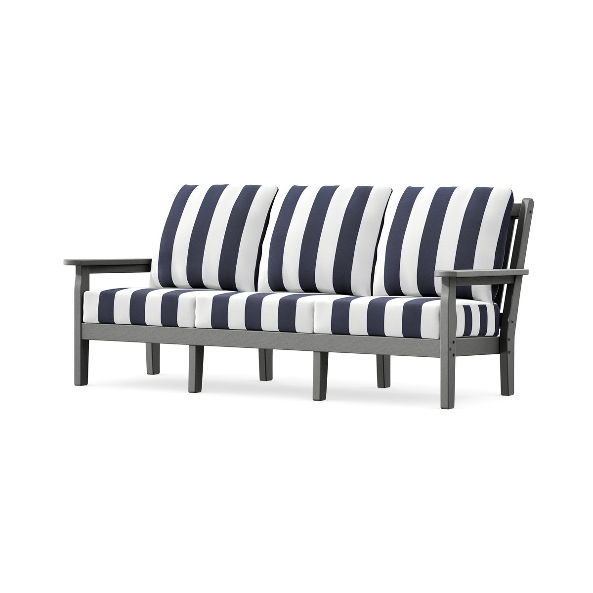 POLYWOOD Chippendale Deep Seating Sofa in Slate Grey / Cabana Stripe Navy