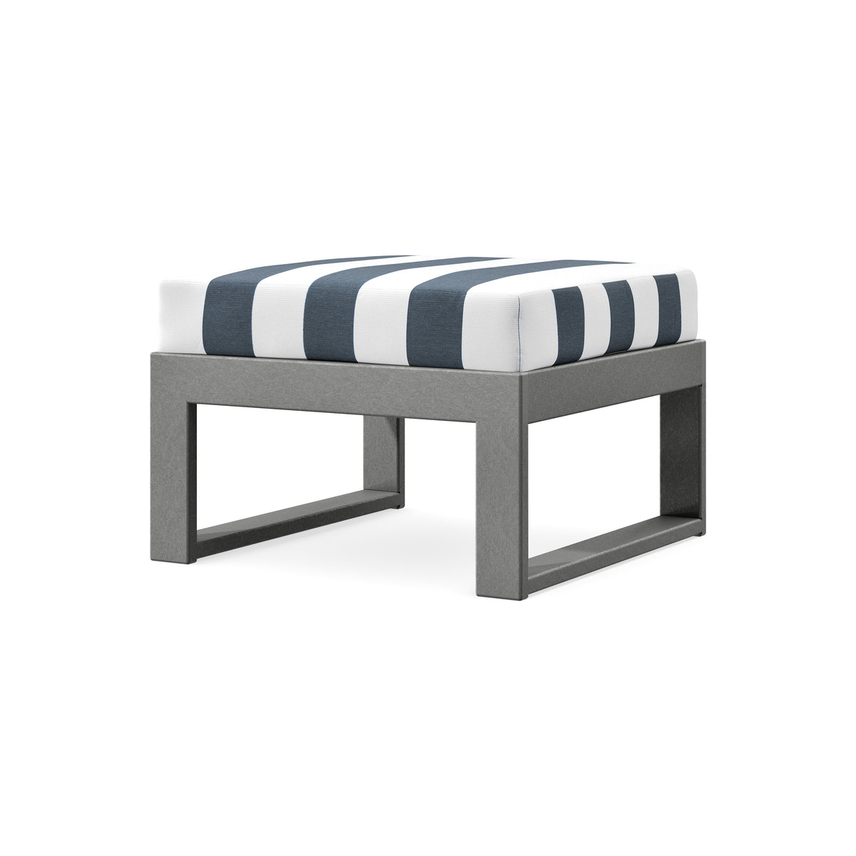 POLYWOOD Modular Ottoman - Modern in Slate Grey / Cabana Stripe Marine Indigo