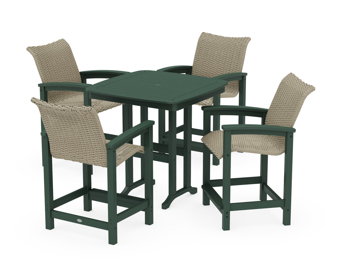 POLYWOOD Coastal Woven 5-Piece Counter Set in Green / Dune Grass