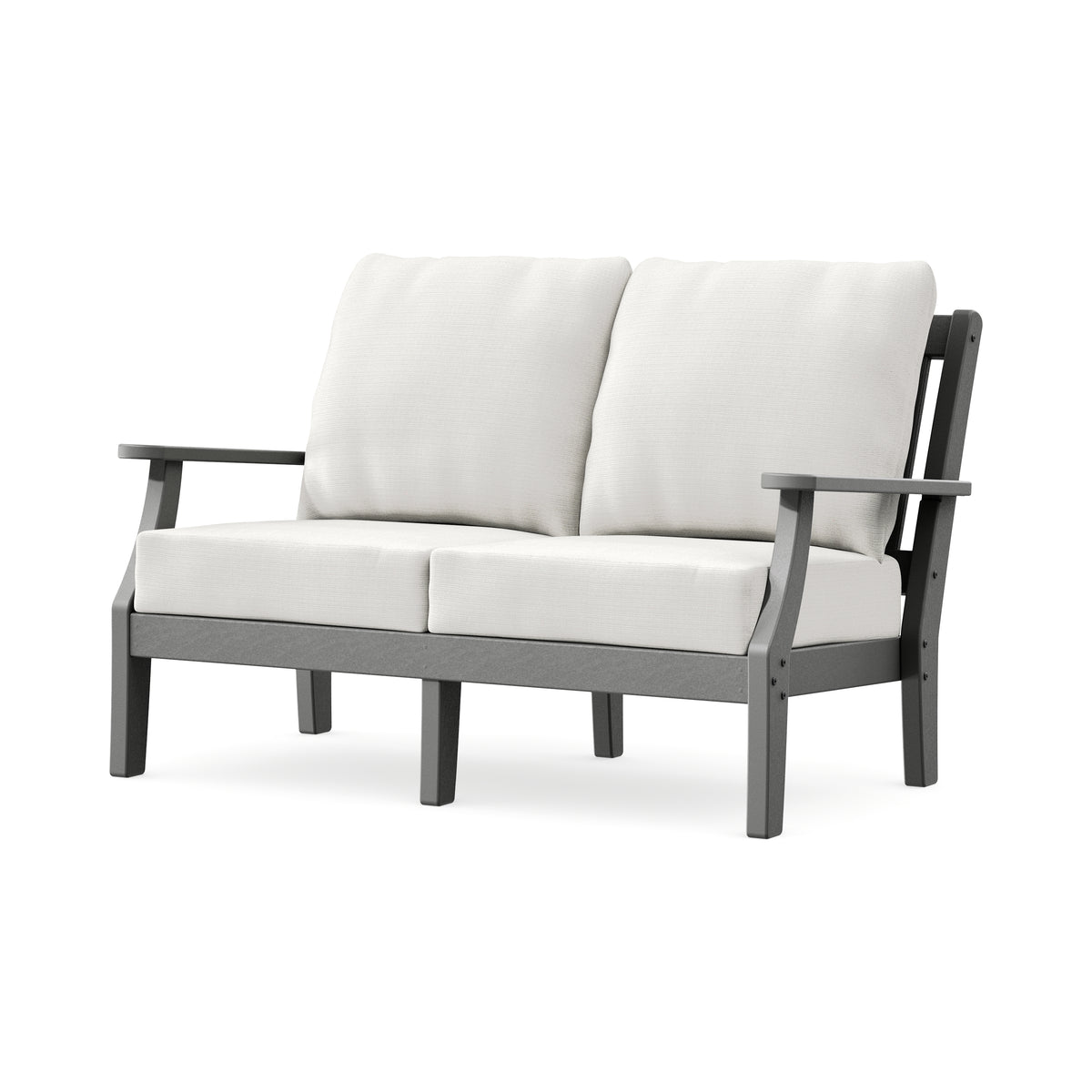 POLYWOOD Chinoiserie Deep Seating Loveseat in Slate Grey / Natural Linen