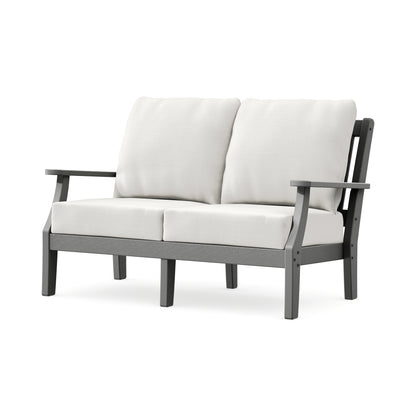 POLYWOOD Chinoiserie Deep Seating Loveseat in Slate Grey / Natural Linen