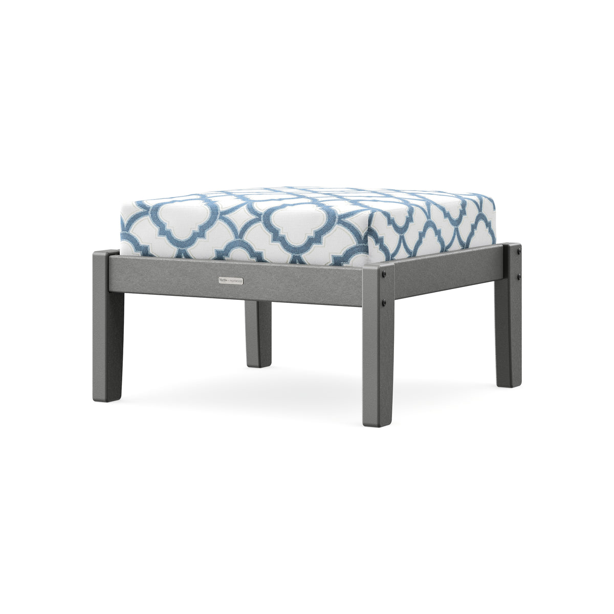 POLYWOOD Chinoiserie Deep Seating Ottoman in Slate Grey / Trellis Sky Blue