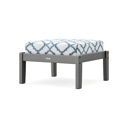 POLYWOOD Chinoiserie Deep Seating Ottoman in Slate Grey / Trellis Sky Blue
