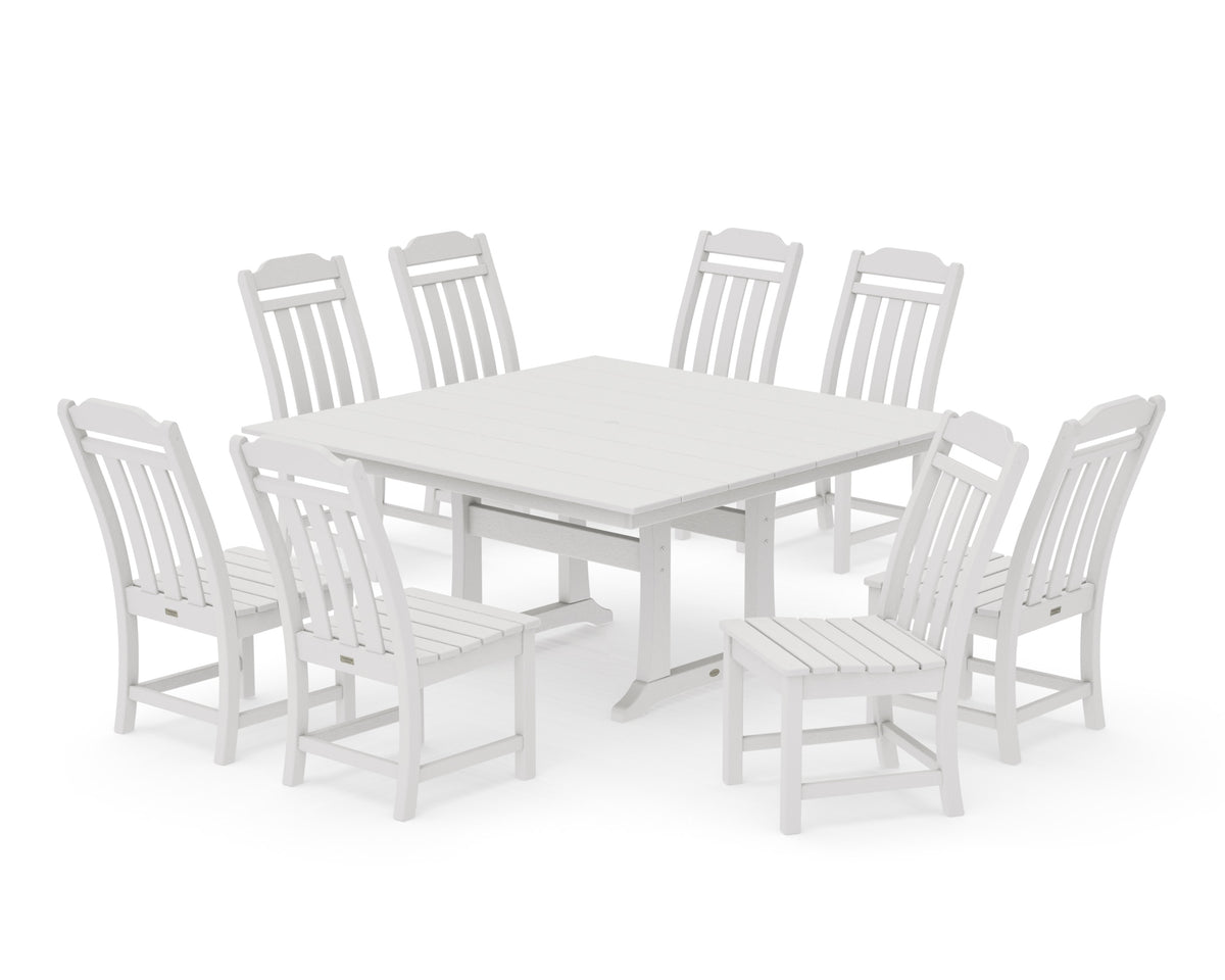 POLYWOOD Cottage 9-Piece Square Farmhouse Side Chair Dining Set with Trestle Legs in Vintage White