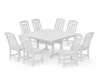 POLYWOOD Cottage 9-Piece Square Farmhouse Side Chair Dining Set with Trestle Legs in Vintage White