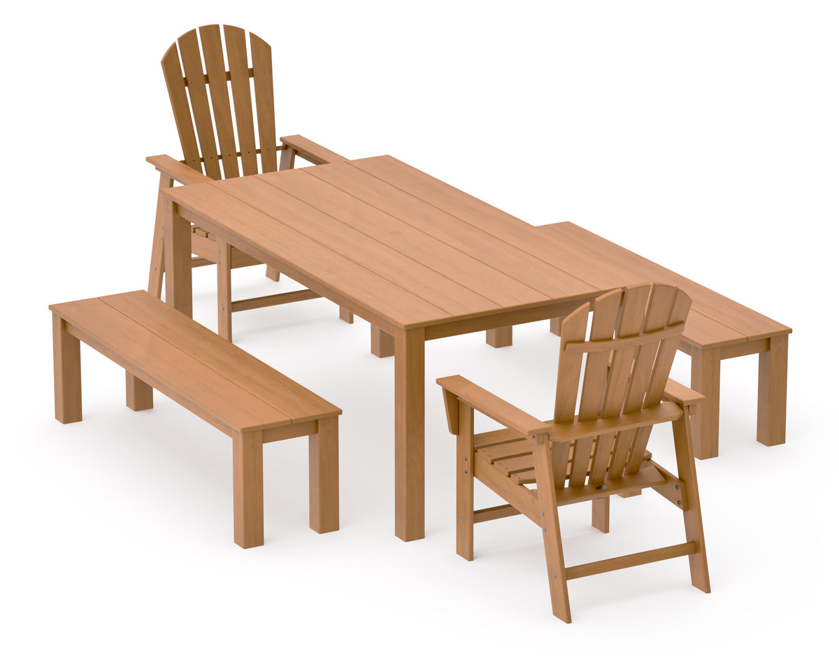 POLYWOOD South Beach 5-Piece Parsons Dining Set with Benches in Natural