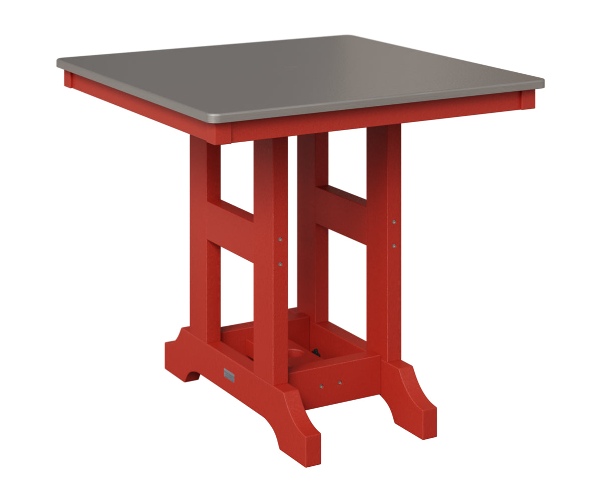 Berlin Gardens Garden Classic 33" Square Table in Scarlet Red, Hammered Stainless top