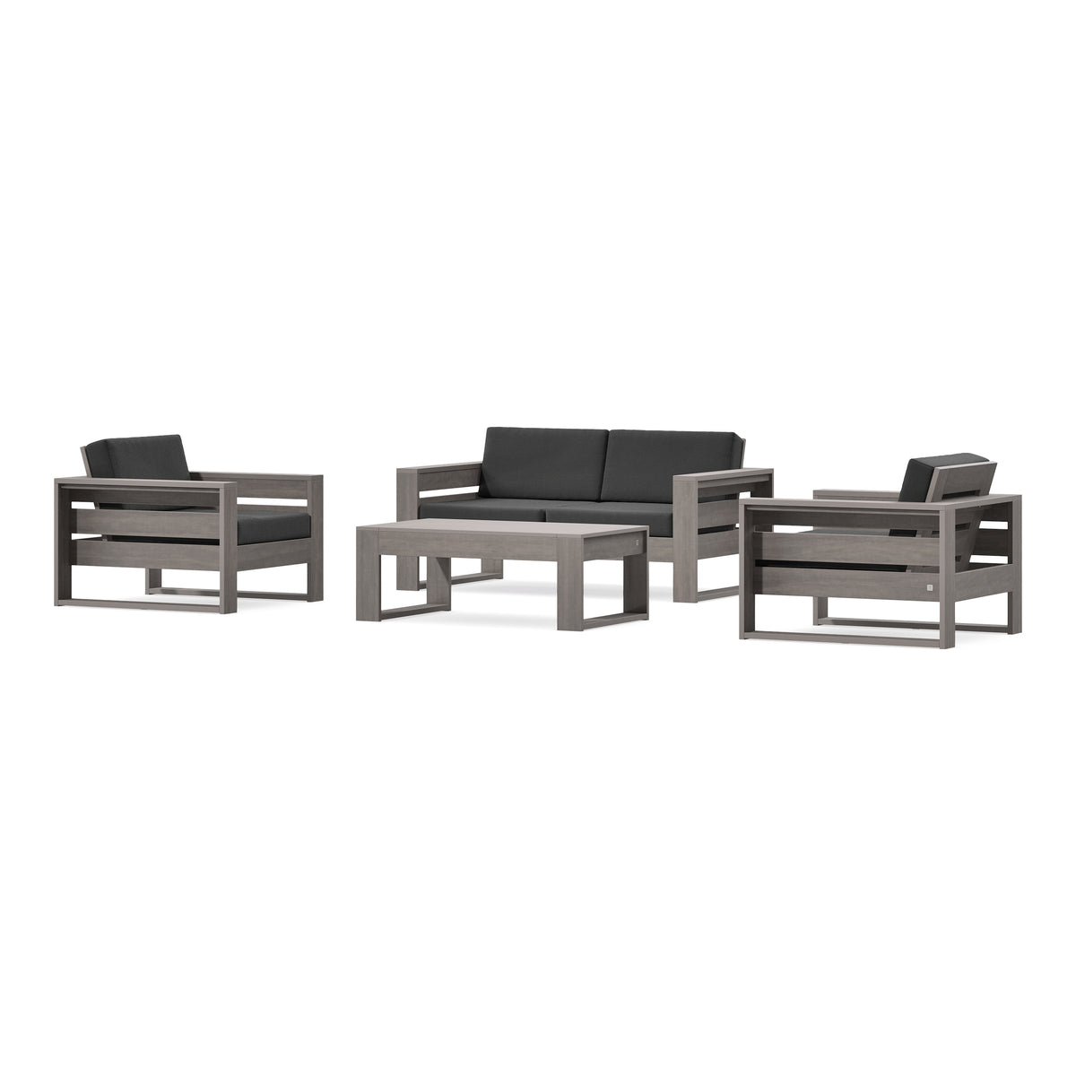 POLYWOOD PW Designer Series Latitude 4-Piece Lounge Loveseat Set in Driftwood / Spectrum Carbon