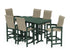 POLYWOOD Coastal Woven High-Back Arm Chair 7-Piece Farmhouse Bar Set in Green / Dune Grass