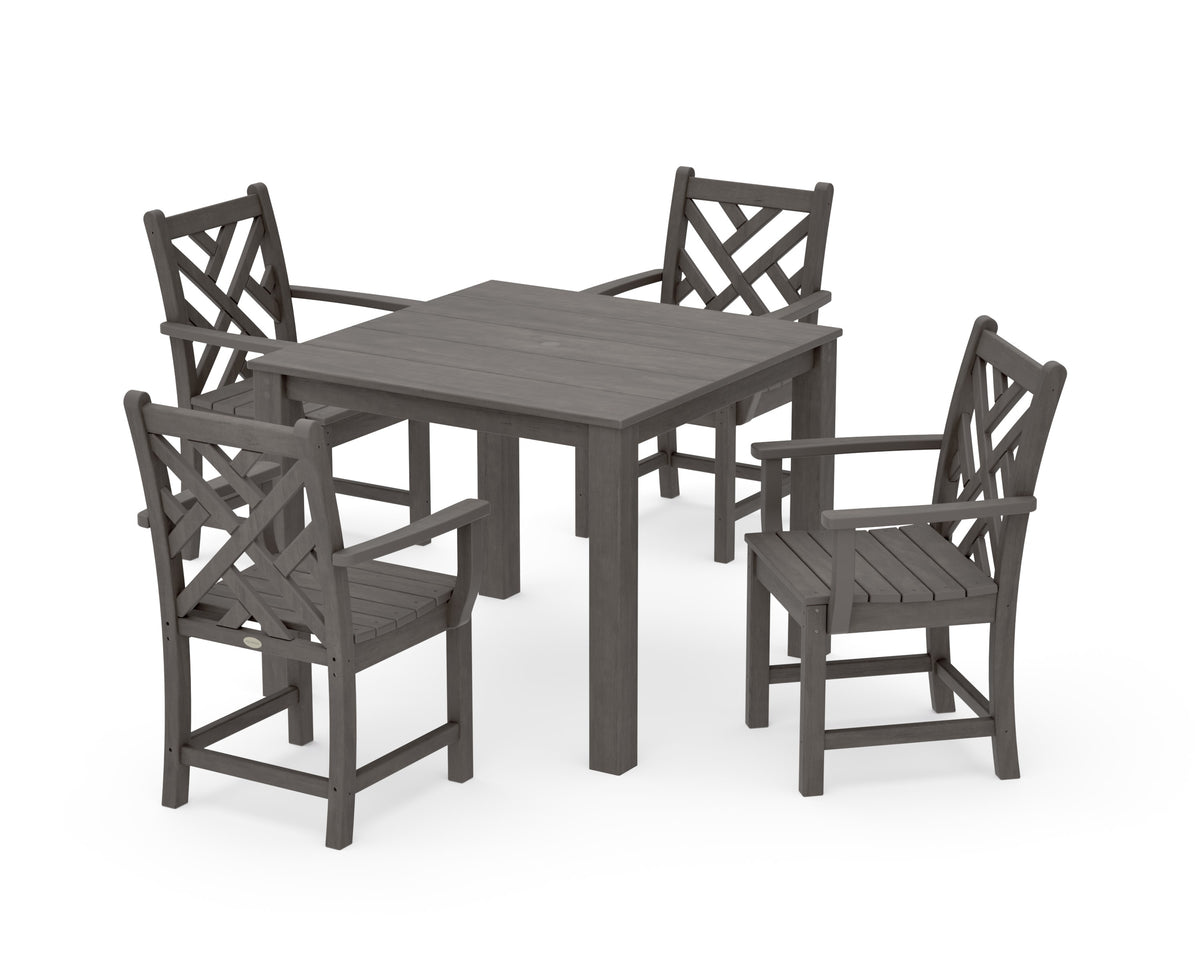 POLYWOOD Chippendale 5-Piece Parsons Dining Set in Driftwood